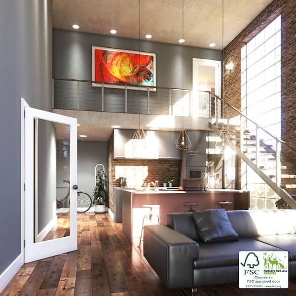 32 in. x 80 in. x 1-3/8 in. Clear Glass 1-Lite White Finished Solid Wood Core French Interior Door Slab