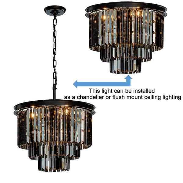 ALOA DECOR 6-Lights 20 in. W Modern 3-Tier Matte Black and Smoke