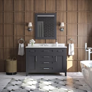 Tahoe 48 in. W x 21 in. D x 34 in. H Single Sink Bath Vanity in Espresso with White Engineered Stone Top with Mirror