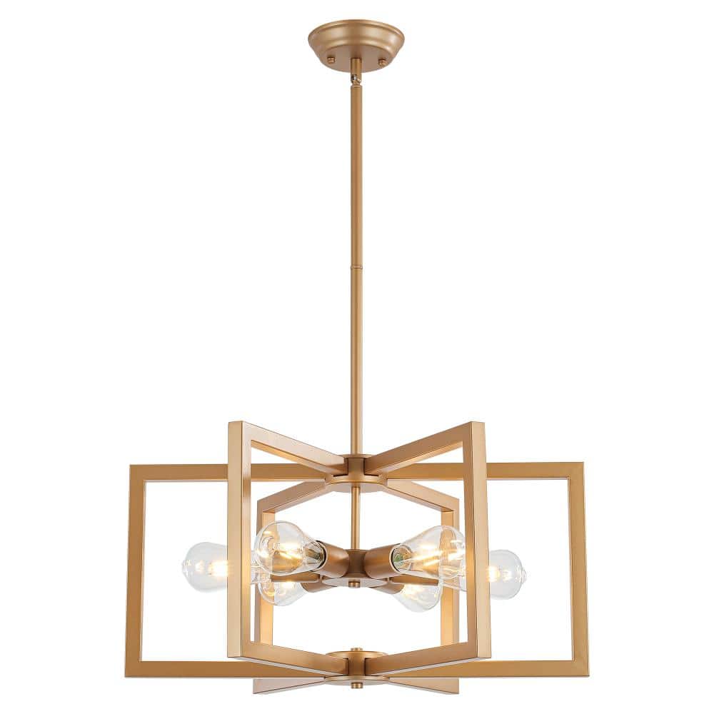 6-Light Gold Rectangular Chandelier, Dimmable Farmhouse Hanging Chandelier Lighting for Kitchen Island price history on PriceWatchPro