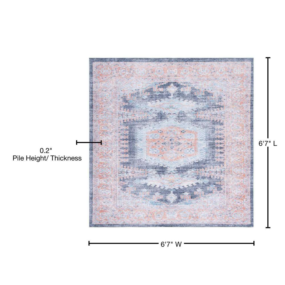 Serapi Blue and Terracotta Square Washable Area Rug