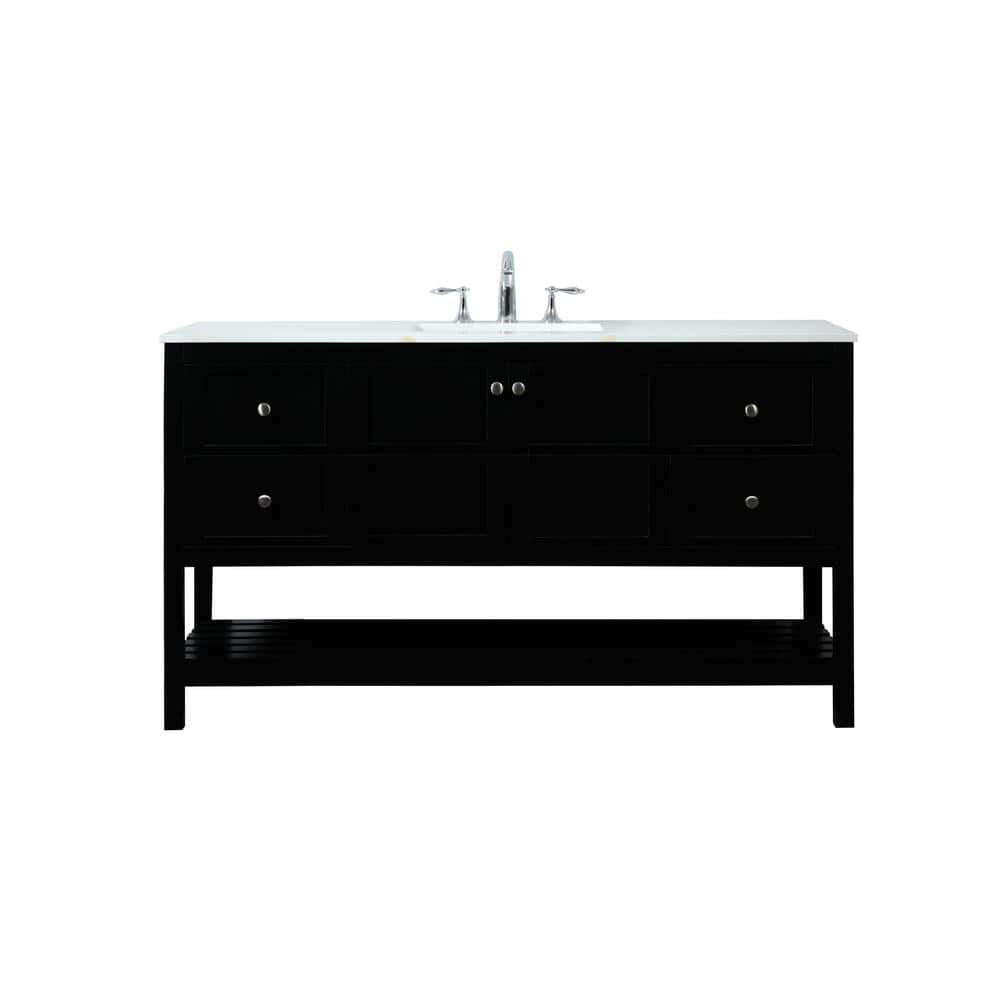 Timeless Home 60 in. W Single Bath Vanity in Black with Engineered Stone Va