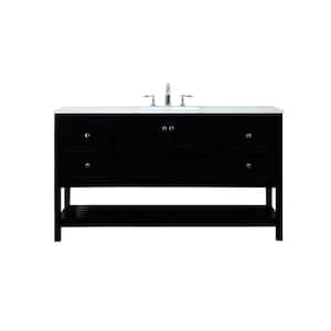 Timeless Home 60 in. W Single Bath Vanity in Black with Engineered Stone Vanity Top in Calacatta with White Basin