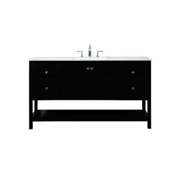 Unbranded Timeless Home 60 in. W Single Bath Vanity in Black with Engineered Stone Vanity Top in Calacatta with White Basin