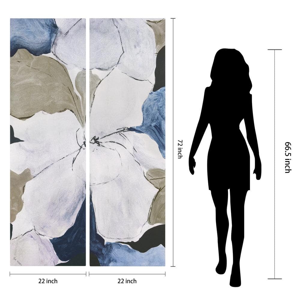 Floral Serenity Blue and Beige Abstract Canvas Wall Art Set