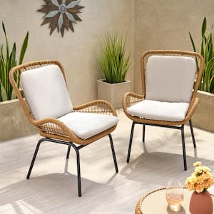 Pabrico Light Brown Removable Cushions Faux Rattan Outdoor Patio Club Chair with Beige Cushion (2-Pack)