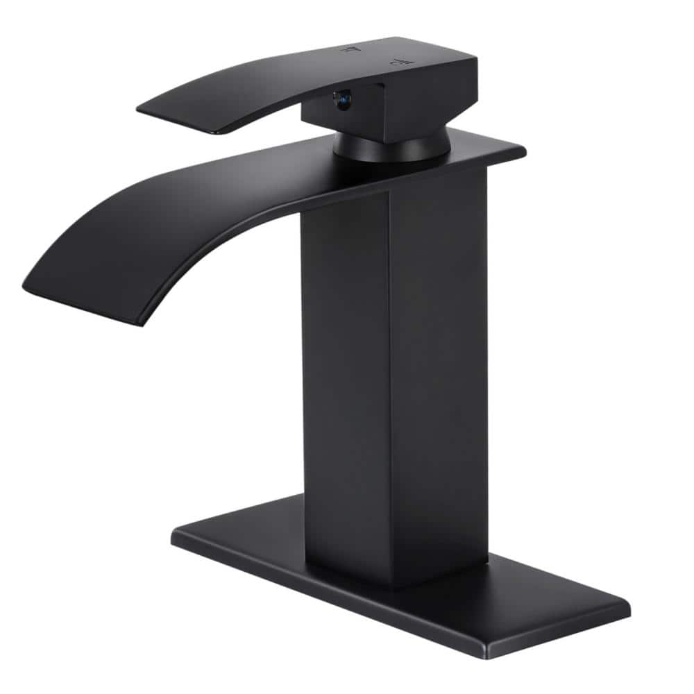 Waterfall Single Handle Single Hole Low-Arc Bathroom Faucet with Deckplate 