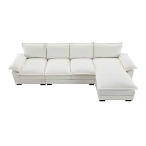 118 in. L-Shaped Chenille Sectional Sofa in. Beige with Double Seat Cushions