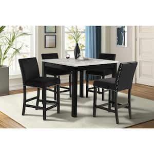 New Classic Furniture Celeste 5-piece 42 in. Faux Marble Top Square Counter Dining Set, Black