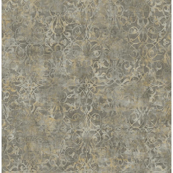 Seabrook Designs Brilliant Rustic Metallic Pewter and Charcoal Scroll Paper Strippable Roll (Covers 56.05 sq. ft.)