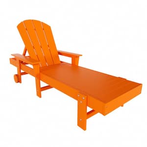 Laguna Orange HDPE Plastic Outdoor Adjustable Backrest Classic Adirondack Chaise Lounger With Arms And Wheels