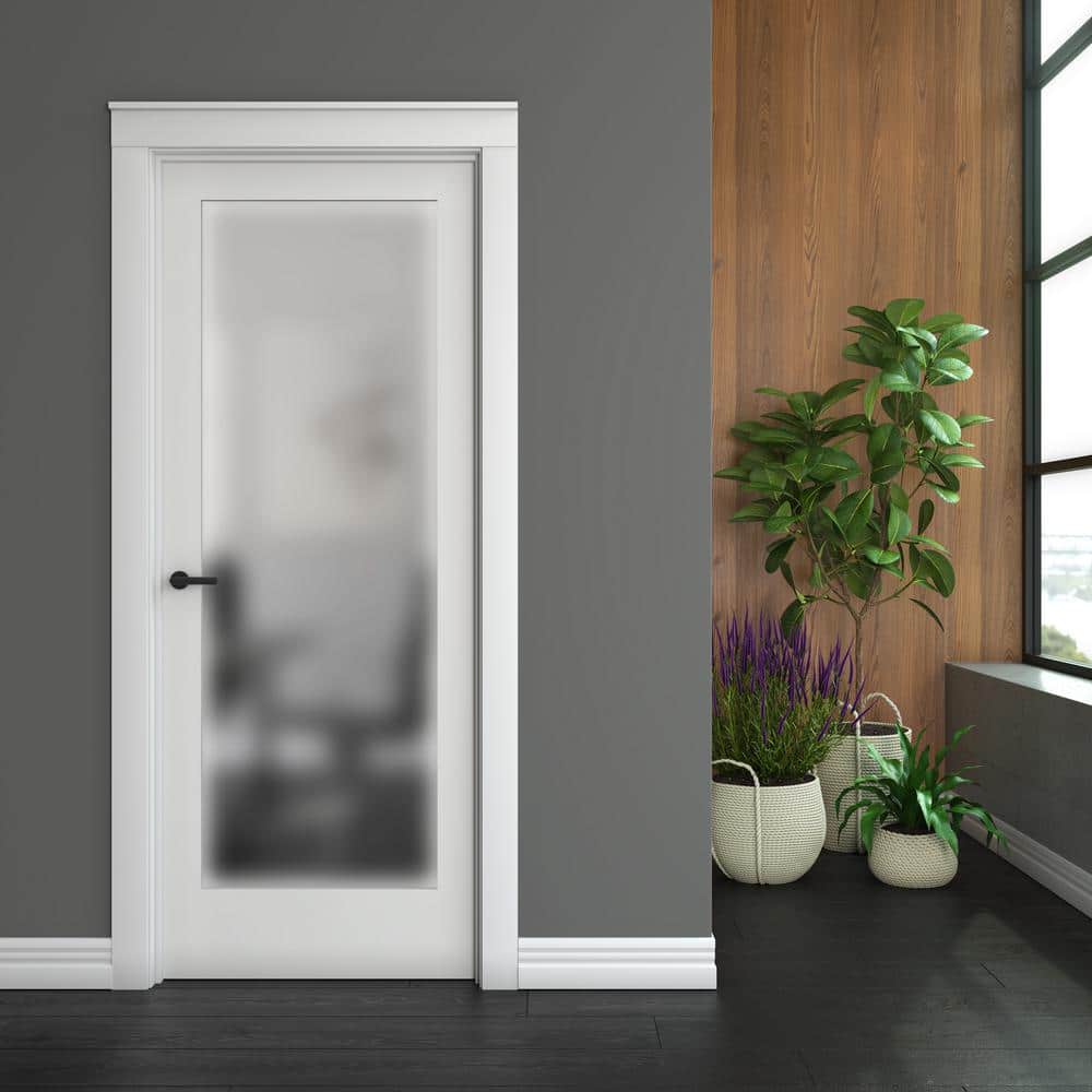 24" x 80" Frosted Glass Primed Solid Wood Interior Door Slab