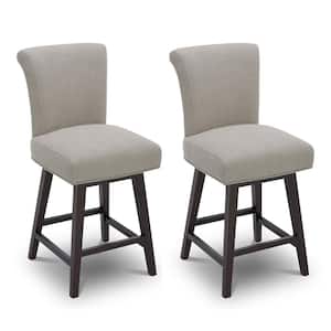 Dennis 26 in. Flax Beige High Back Solid Wood Frame Swivel Counter Height Bar Stool with Fabric Seat(Set of 2)