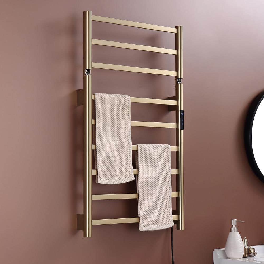 9-Stainless Steel Bars Wall Mounted Electric Heated Towel Drying Rack in Go
