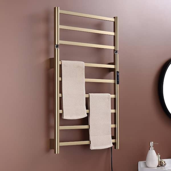 9-Stainless Steel Bars Wall Mounted Electric Heated Towel Drying Rack in Gold