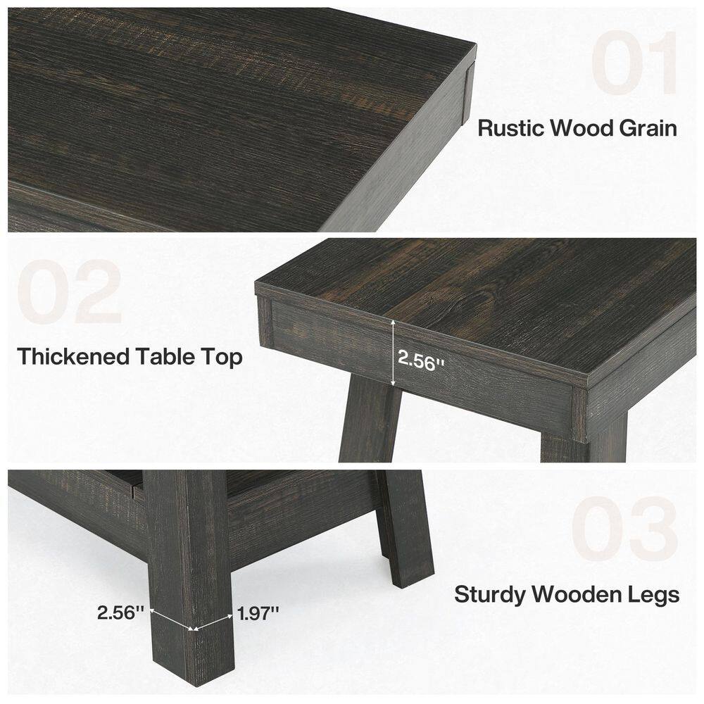 Kerlin 23.6 in. Black Rectangle Wood End Table with 2-Tier Shelf, Small Sofa Side Table with Storage - thumbnail 8
