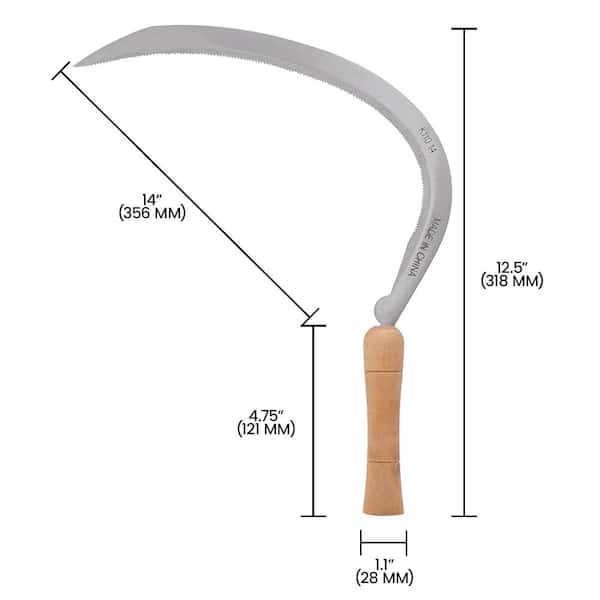 Zenport Landscape Scythe with Serrated Curved Blade, 14 in