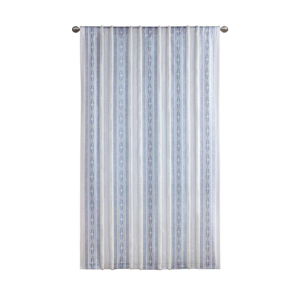Navy and White Velvet Polyester Boho-Chic Light Filtering Curtain Panel