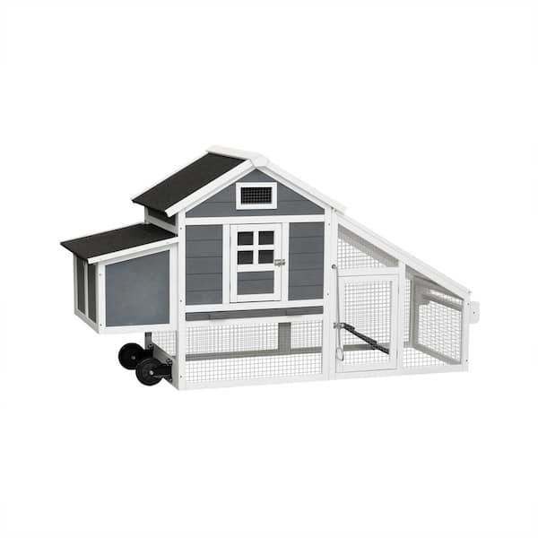 Runesay Metal And Wood Removable Tray Ramp Wooden Outdoor Chicken Hutch Coop With Running Cage With Wheels
