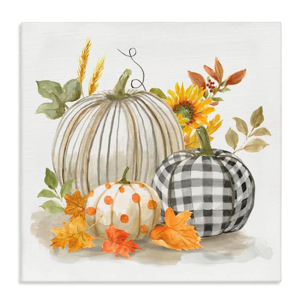 Patterned Pumpkins Autumn Harvest by Nan 1-Piece Gallery Wrapped Unframed Nature Graphic Art Print 24 in. x 24 in.