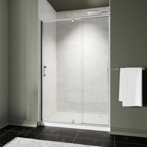 56-60 in. W x 71 in. H Framed Pivot Shower Door in Chrome with 1/4 in. Crystal Clear Tempered Glass