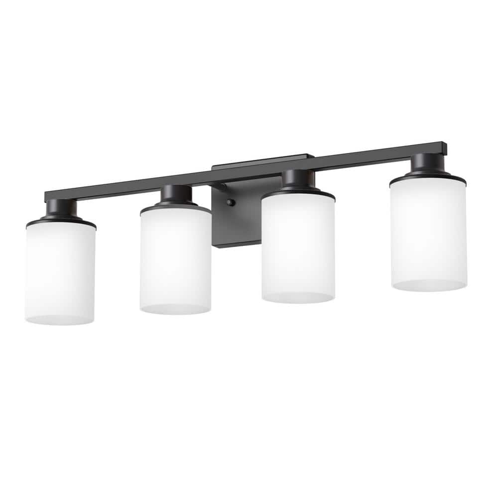 27 in. 4-Light Matte Black Cylinder Glass Shade Vanity Light with Dimmable for Bathroom No Bulbs Included price history on PriceWatchPro
