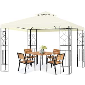 10 ft. x 10 ft. 2-Tiers White Outdoor Canopy Gazebo Art Steel Frame Party Patio Large Canopy Gazebo