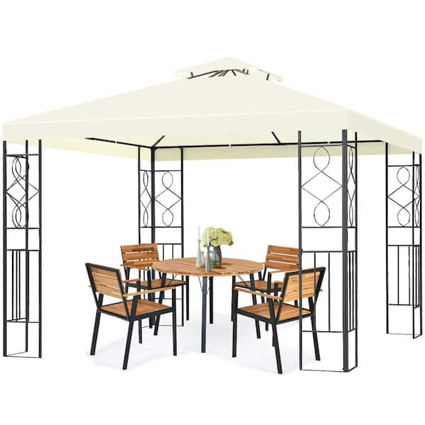 10 ft. x 10 ft. 2-Tiers White Outdoor Canopy Gazebo Art Steel Frame Party Patio Large Canopy Gazebo