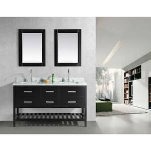London 61 in. W x 22 in. D Double Vanity in Espresso with Marble Vanity Top and Mirror in Carrara White