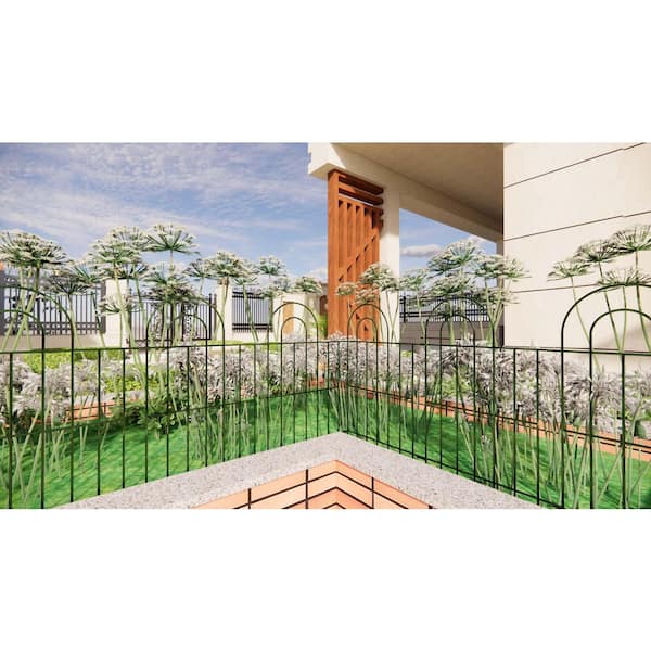 245 in. L x 32 in. H 14-Panels Green Composite Fence Rail Decorative Garden Fence, Decorative Border Fence for Landscape