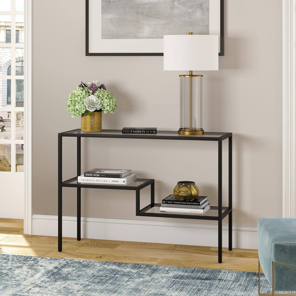 Lovett Blackened Bronze 42" Metal and Glass Console Table
