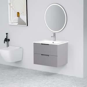 24 in. W Single Sink Floating Bath Vanity in Gray with White Ceramic Top and 2 Drawers