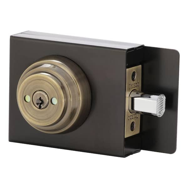 TOLEDO Antique Brass Gate Double Cylinder Deadbolt with Metal Box