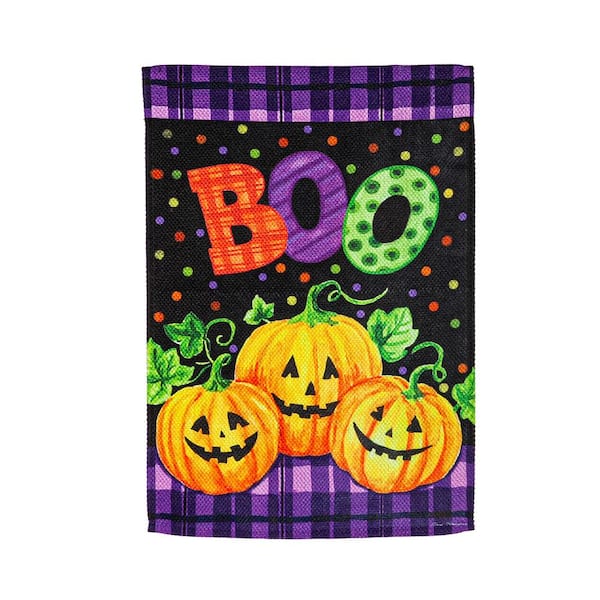 Evergreen 12.5 in. x 18 in. Boo Jack-o-Lanterns Garden Textured Suede Flag