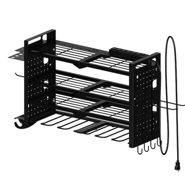 25.5 in. Black Steel 4-Tier Power Tool Organizer Shelving Wall Mount Utility Storage Rack (1-Pack)