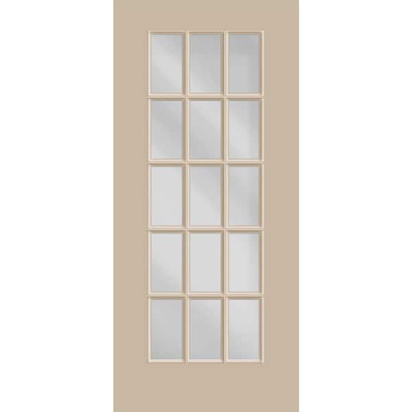 Reliant 32 in. x 80 in. Universal Handing FullLite 15L SDL Clear Glass Sandstone Finish Fiberglass Front Door Slab
