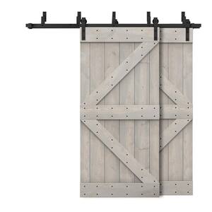 88 in. x 84 in. K Bypass Silver Gray Stained DIY Solid Wood Interior Double Sliding Barn Door with Hardware Kit