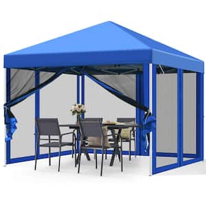 10 ft. x 10 ft. Patio Pop Up Canopy Tent with Netting Screen House Room Tent with 4 Ropes, 8 Stakes and 1 Carry Bag