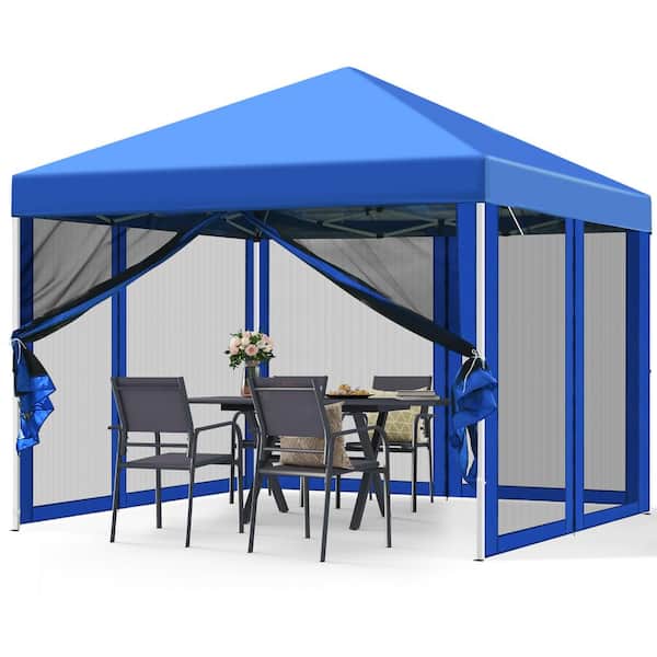 DEXTRUS 10 ft. x 10 ft. Patio Pop-Up Canopy Tent with Netting Screen House Room Tent with 4-Ropes, 8-Stakes and 1-Carry Bag