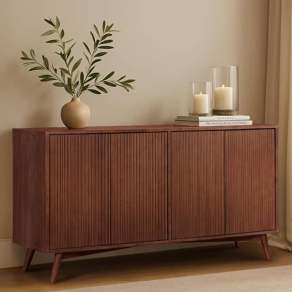 Teamson Home Tremolo Walnut Wood Buffet Sideboard with 4 Push-Open
