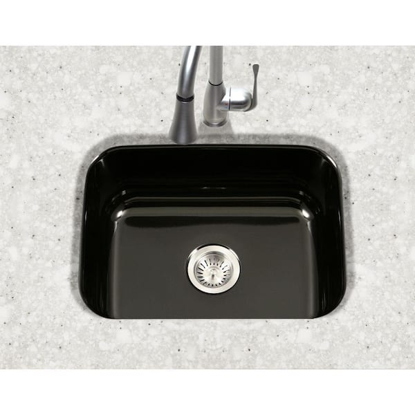 Houzer Porcela 23 in. Black Porcelain Enamel Steel Undermount Single Bowl Kitchen Sink - PCS-2500 BL