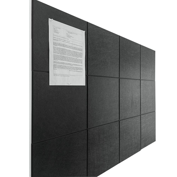 12-Pack 48 in. x 36 in. Outdoor/Indoor Bulletin Board, Wall Tiles Self Adhesive Cork Board for Office Home School Black
