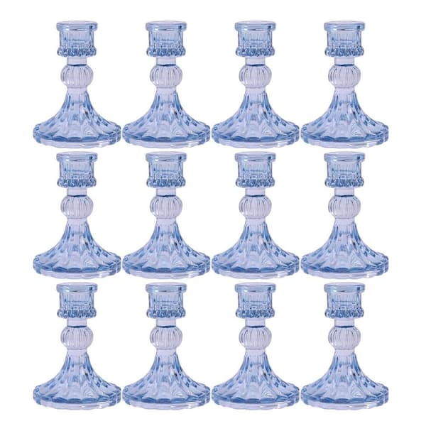 Unbranded Blue Glass Taper Candle Holder 12-Pack