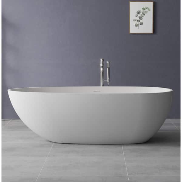 TOOLKISS 72.8 in. Stone Resin Flatbottom Bathtub in White