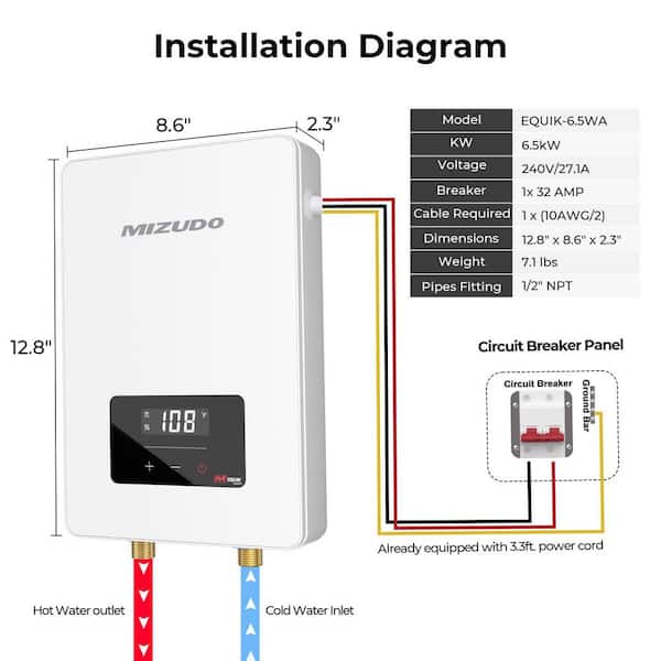 EQUIK Classic 6.5kW 1.32 GPM 240-Volt Touch Screen Residential Electric Tankless Water Heater