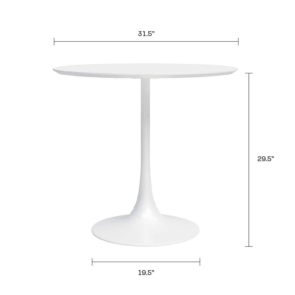 34" Modern Round Wood & Metal Dining Table in High Gloss White