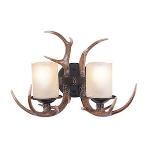 Yoho 16.75 in. W 2-Light Bronze Rustic Antler Bathroom Vanity Light Fixture