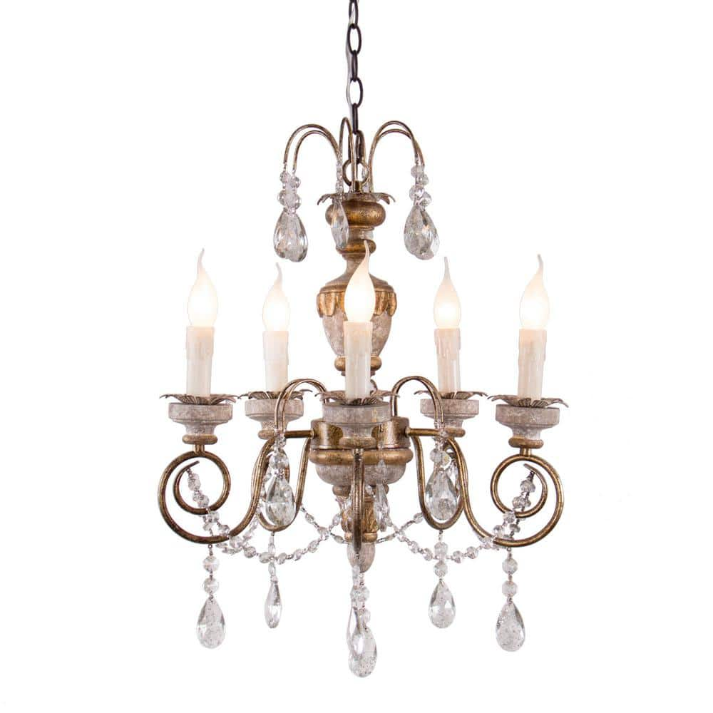 Parrot Uncle Samiyah 5-Light Rustic Gold Crystal Chandelier Kitchen ...