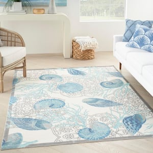 Sun N' Shade Ivory Blue 4 ft. x 6 ft. All-over design Contemporary Indoor/Outdoor Area Rug