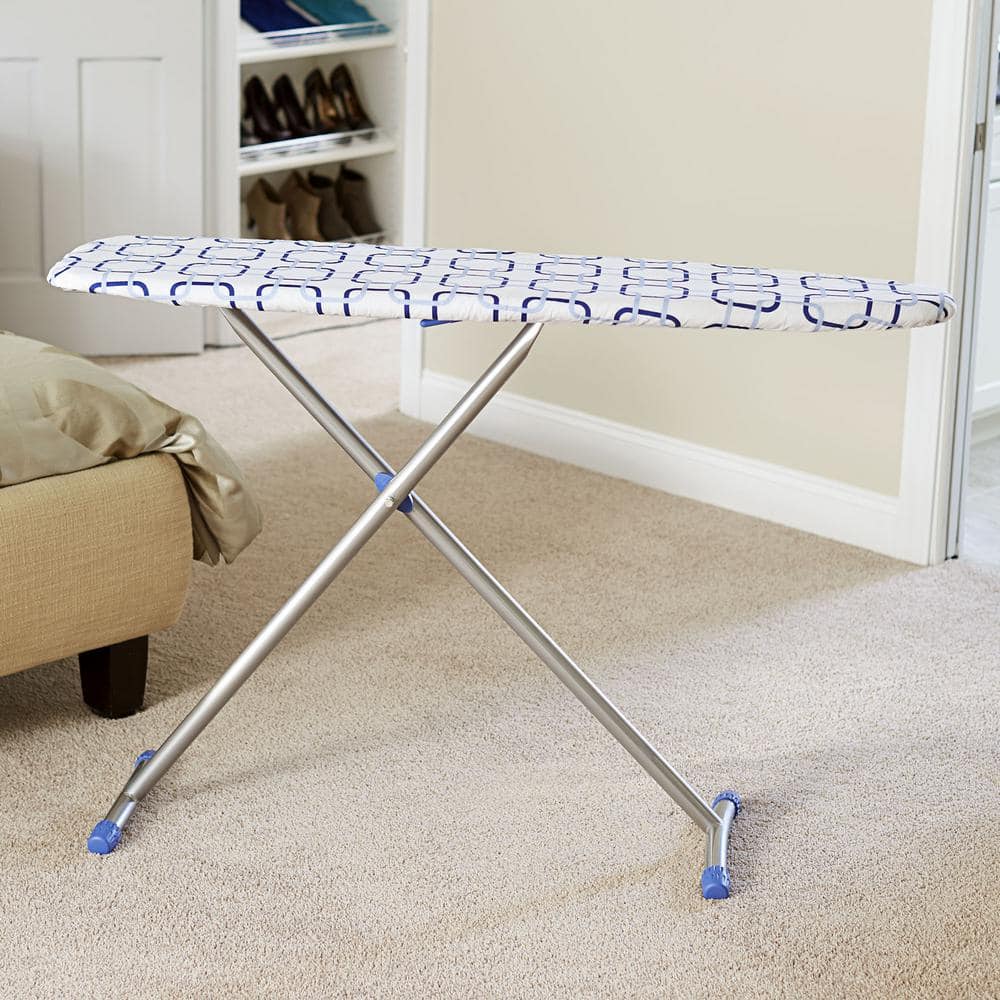 Silver Frame Blue Geometric Pattern T-Leg Ironing Board